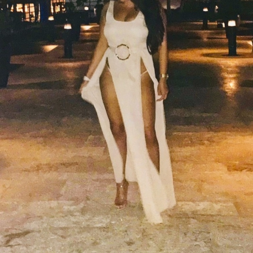 Tan slit maxi dress Prettylittlething